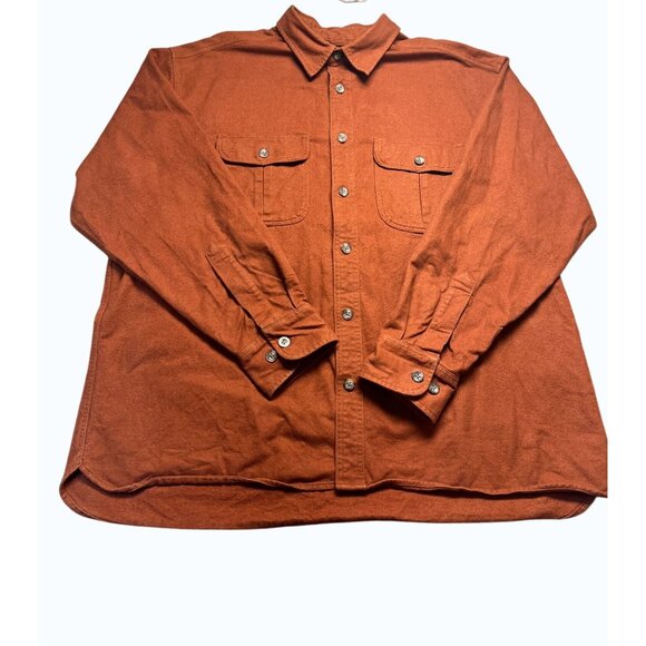 Cabelas Mens  XL Rust Deerskin Soft Chamois Shirt Button & Chest Pockets Outdoor - Picture 2 of 9